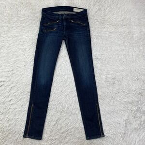 Rag & Bone Pants Womens 26 Blue Kensington Moto Jeans Zippered Pocket Dark Denim